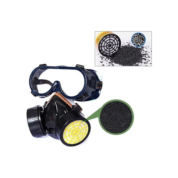 Kemikalieskyddsmask Andningsskydd Gasmask Anti-Förorening Skadliga Ångor, Patronmask Skyddsventil Lätt att Andas, Skyddsglasögon