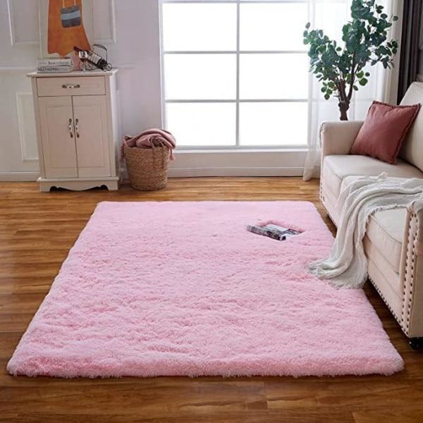 Plushmatta med tjock lugg, fluffig rosa matta, halkfri