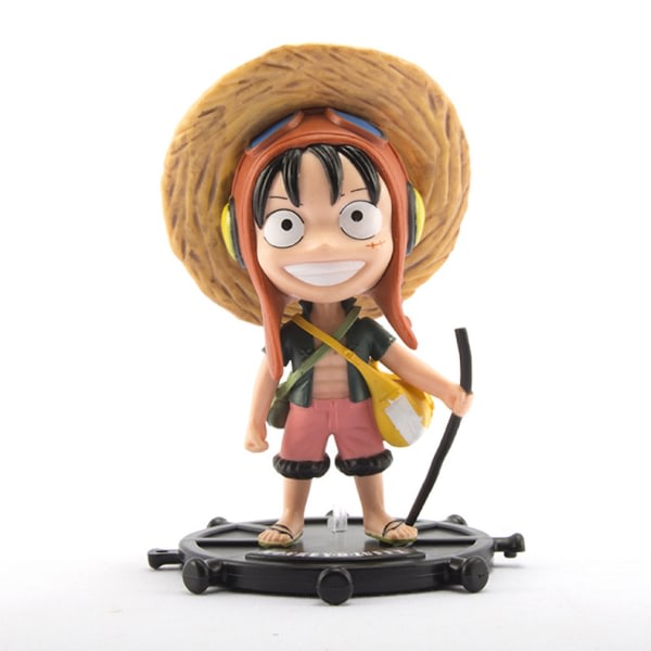 3 st One Piece Luffy Figur med halmhatt Mini Q-version Docka Bil Tårta Dekoration Tecknad modell Leksak