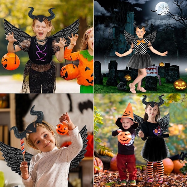 Jente Djevelkostyme - Dronning Hornkostyme med Gotiske Tilbehør til Halloween a