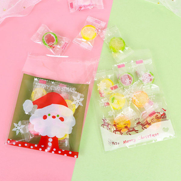 100 stk 10X10Cm Julgodis Cookie Gaveposer Plast Selvannonsering