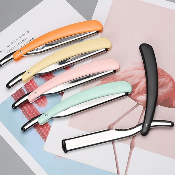 Rustfrit stål barberingskniv til frisører Foldbar barberingskniv Enkelkant udskifteligt blad passer til alle dobbeltkantede barberblade Pink Pink