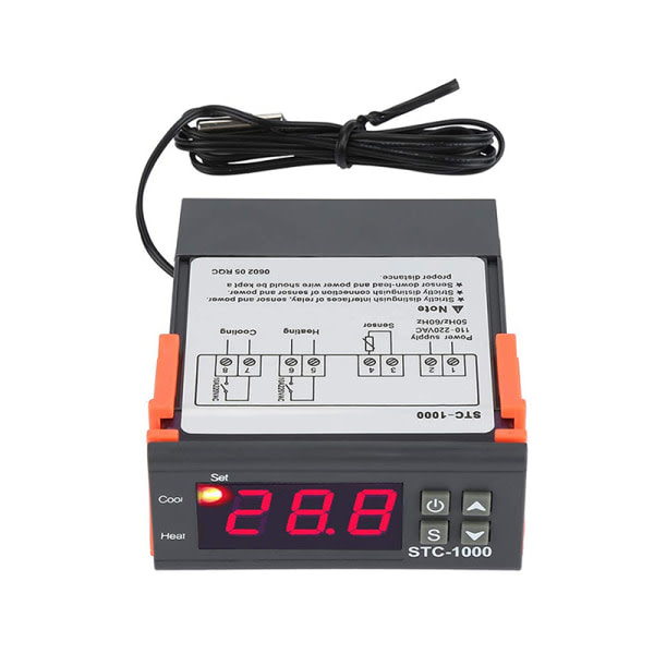 1:a LED Digital STC-1000 temperaturkontrollomkopplare Microcom Black DC12V