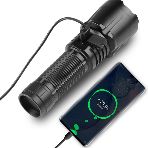 LED-lommelygte USB genopladelig teleskopisk zoom kraftig lommelygte