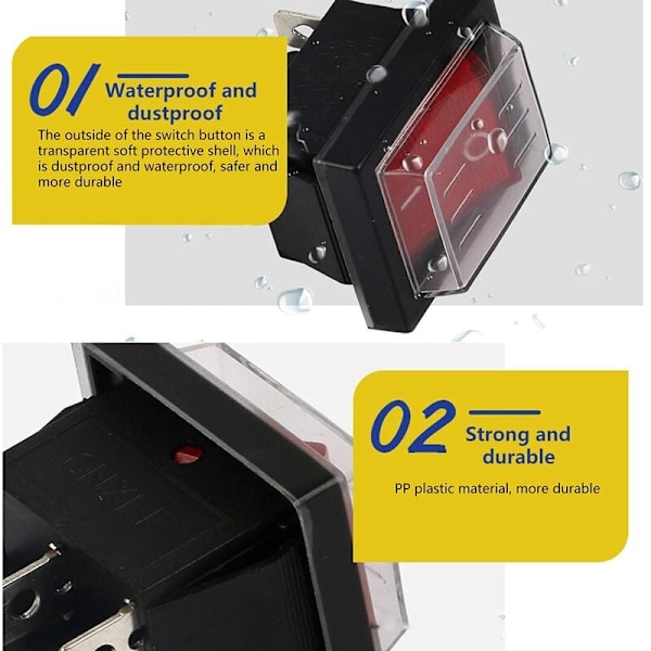 Punainen 4-nastainen On/Off vipukytkin, 4 kpl, DPST, 250V 16A, vedenpitävä, mini vene LED-valo