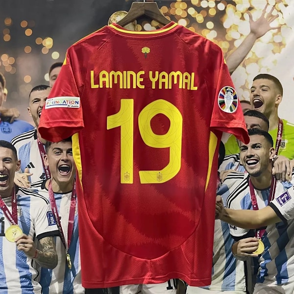 2024 UEFA EM Fotbollströja Spanien Spelarutgåva Hemma Nr.19 LAMINE YAMAL Hemma Home M M