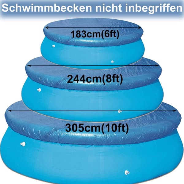 Rundt poolovertræk, vandtæt rivefast PE, støv- og solbeskyttelse til runde pools, blå, 183 cm diameter