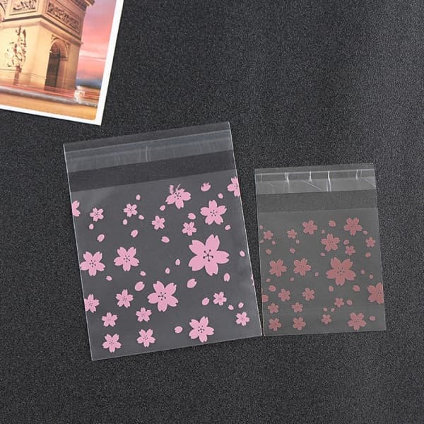 100 st/ set söta rosa körsbärsblommor tryckta kakor godispåse självhäftande null - 5.5*5.5+3