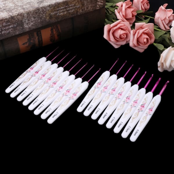 8 pcs Plastic handle Floral aluminum crochet hooks Set Weaving L