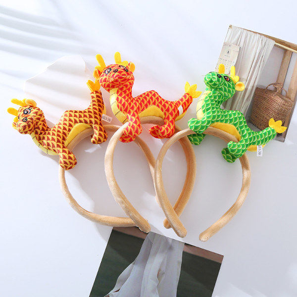 Zodiac Dragon Hårband Plysch Simulering Kran Hoop Schampo He Gold