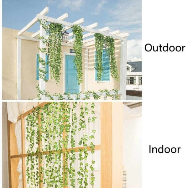Pakke med 12 kunstige vedbendplanter dekoration til have/balkon/stue/fest/bryllup-2,2 m