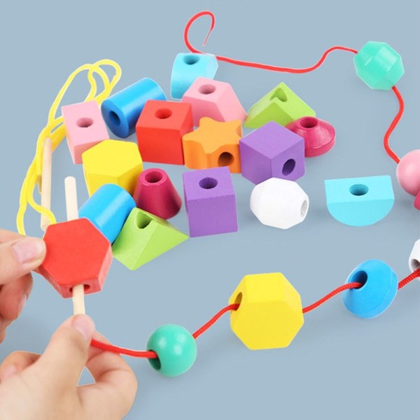 Montessori träleksaker pusselspel Färgglada pärlor 1 Set