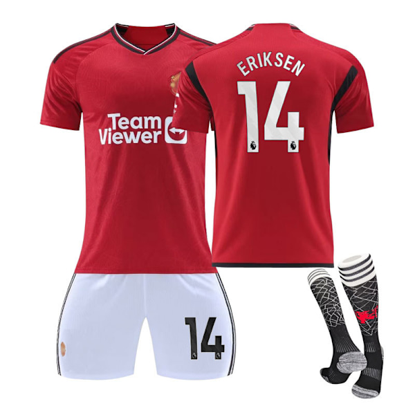 23-24 Manchester United Hjemmefodboldtrøje Børn Voksen Jersey Nummer 14 Eriksen Add sock #24