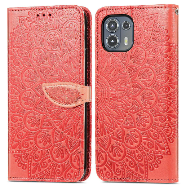 Case Motorola Edge 20 Lite vingar Mandala Läder Folio Flip Skydds-ID Kreditkortsfack Hållare Etui Coque Red