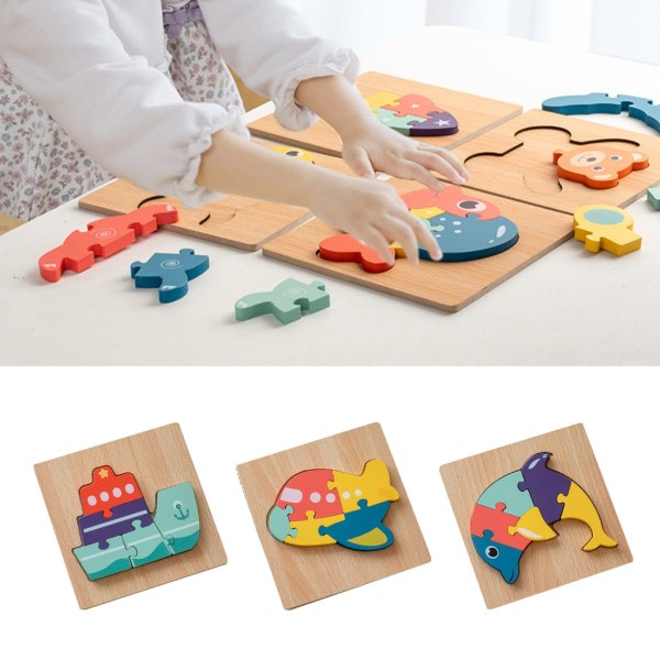Tecknad Träpusselleksak Pusselblock med flera tema Pusselblock Pedagogisk leksak för barn Hand-ögakoordination Leksak null - 14