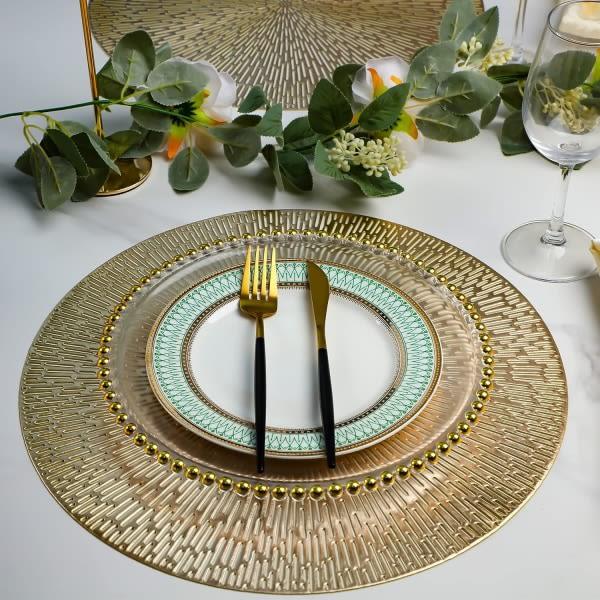 IC Runda Bordstabletter Guld Metallic 4-pack 38,1 cm, Tvättbar Lätt att Rengöra Torkbar Halkfri Fläckbeständig Värmebeständig Bordsunderlägg