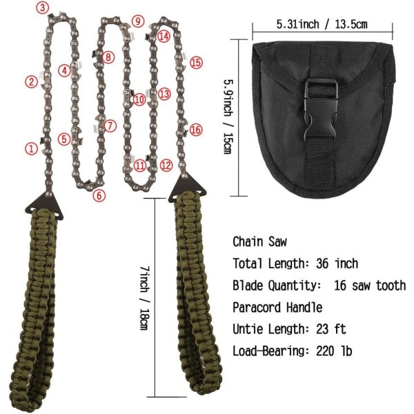 Fickmotorsåg med Paracord-handtag vikbar kedjehandsåg (36 i