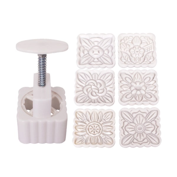 150g Månkaka Form 6st Fyrkantiga Blommor Frimärken Handpress Månkaka Bakelse Form