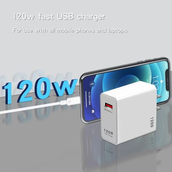120W Snabbladdning USB-laddare Vit EU
