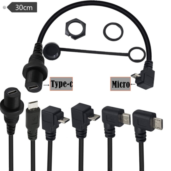 90 Graders Retvinklet Micro USB 5P Han til USB 3.1 Type-C Hun Konverter Adapter Kabel Datatransfer 30cm