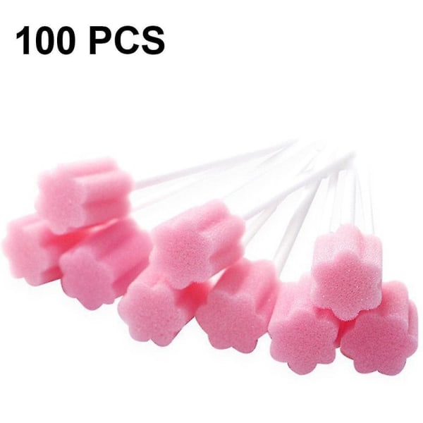 100 stk Munnsvamp Steril Munnpleie Svamp Munnpleie Rosa