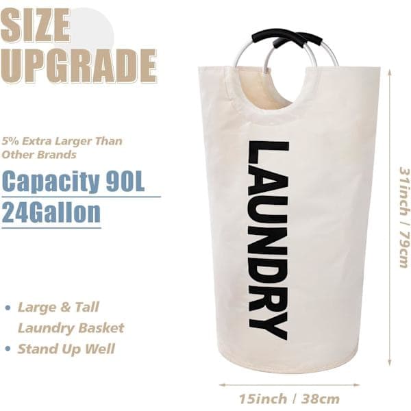 Laundry basket with padded handles, waterproof laundry hamper foldable, laundry basket for bathroom, laundry room, dorm white white white white