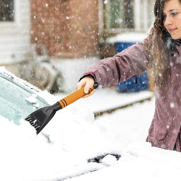 Isskrape for bil - 32 cm snøbørste for frontrute | Ergonomisk isskrape med skumgrep for biler og lastebiler Orange1