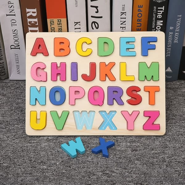 Träpussel, ABC-bokstäver och siffror pedagogisk leksak färg - Perfekt B