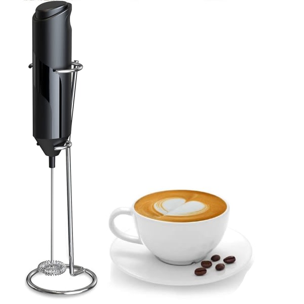8 Mælkeskummer med stativ, bærbar drikkeblander Mælkeskummer Håndholdt brygger til latte, cappuccino, matcha og varm chokolade osv. (sort)