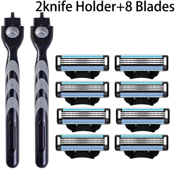 3-lags barberblad, manuel barbermaskine til mænd i rustfrit stål, retro våd barbermaskine, genanvendelig barbermaskine 2 Holdere 8 Blade 2 Holder  8Blades