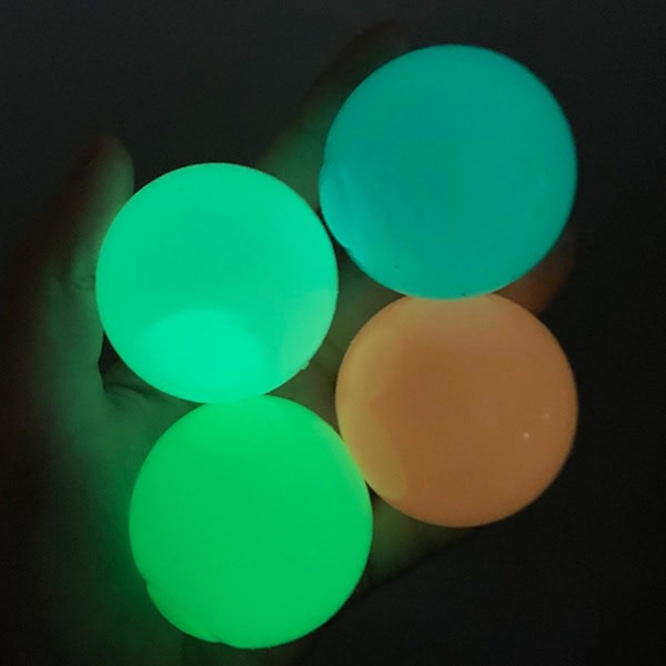 4 st Lysande klibbiga bollar Stressbollar Glow In The Dark Leksaker Fäster på taket Fidgetleksaker för barn Vuxna Presenter