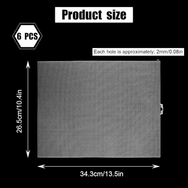 6 stk. plastnet lærredsplader til broderi, 34,3x26,5 cm 7 tællinger plastnet lærredsplader korssting plast Aida plastnet skærm (hvid)