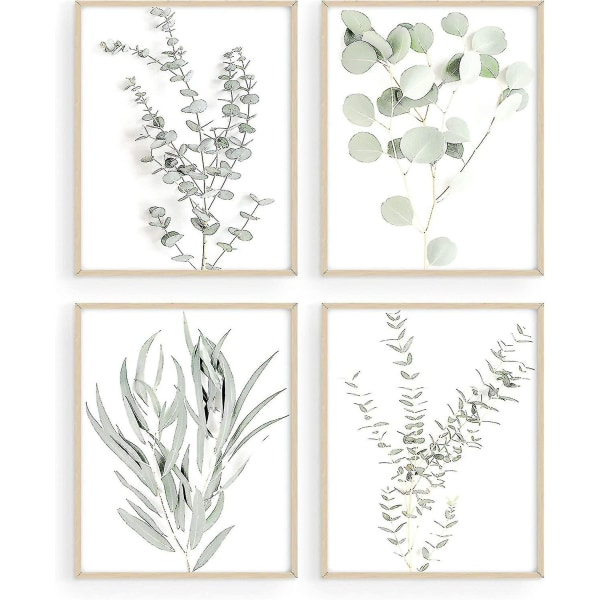 Botaniska Växtväggkonsttryck - Set med 4 Växtväggdekorationer Blommor Köksblommor Väggkonst Boho Leaf Eucalyptus (Oinramad) (8x10)