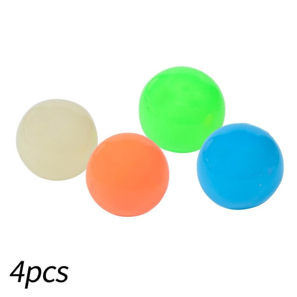 4 st Lysande klibbiga bollar Stressbollar Glow In The Dark Leksaker Fäster på taket Fidgetleksaker för barn Vuxna Presenter