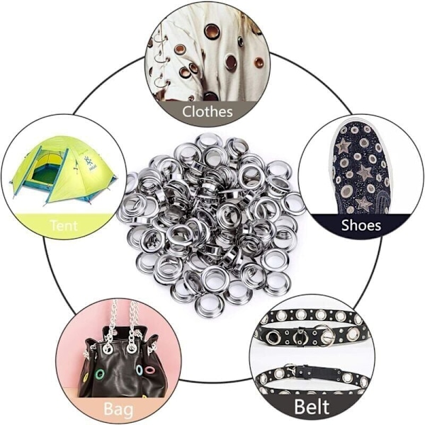 Öljettverktygssats 12mm Metallöljetter Set 100 Set Öljetter Kit för Canvas Presenning Tältreparation Silver (1/2 Tum),