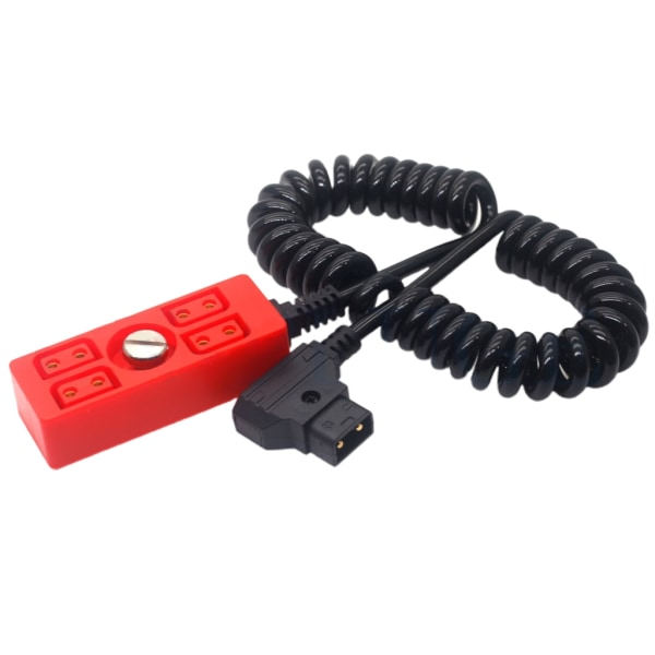 Kamera strøm 1 han D-tap til 4-port hun D-Tap Hub Adapter Ledning Spiralfjeder strøm 1/4 skrue Rød