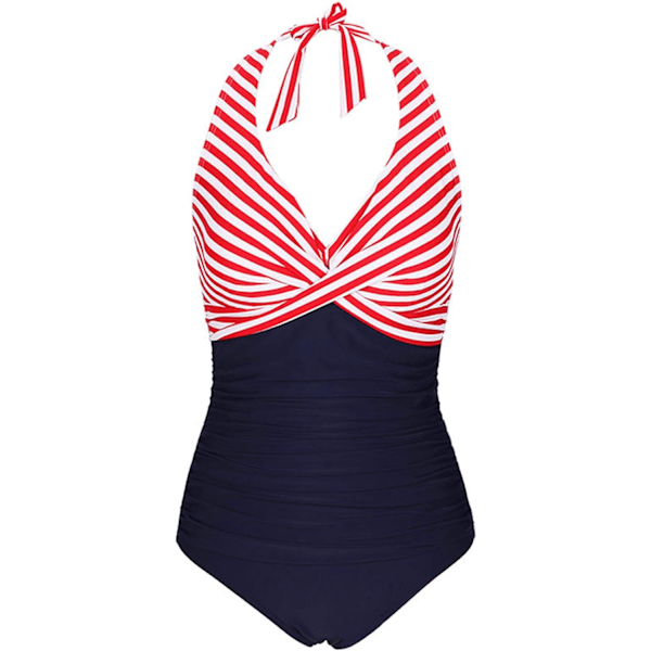 Naisten retro ranta-asu halter-kaula-uimapuku yksivärinen uimapuku vatsan peittävä uimapuku pluskokoinen uimapuku bikinin uimapuku Red stripes XXL