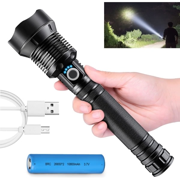 LED-lommelygte, 90.000 Lumen XHP70.2 taktisk lommelygte,