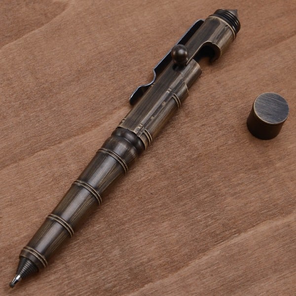Käsintehty messinki-geelikyni Retro Bamboo Node Bolt -tyyppinen kynä Military Bolt Pen Sujuva kirjoitus geeli-mustekynät Metalliset Edc Pen Retro musta