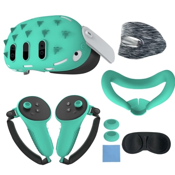 Essential 7-delt Tilbehør til VR Headset Beskytter Controller Grip Rocker Cap VR Ansigtsgrænseflade Controller Beslag Grøn