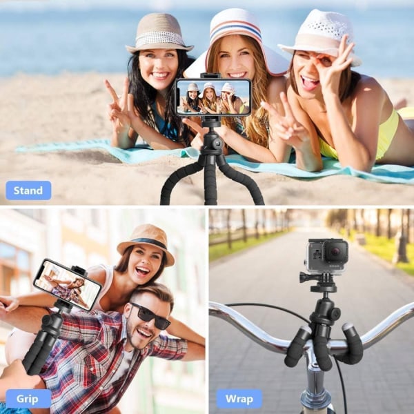 Mobiltelefonstativ, Mini Stativ med Bluetooth Fjärrkontroll & Telefonhållare, 360° Rotation Flexibelt Resestativ för Smartphone, DSLR