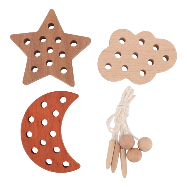 Trådelegetøj Pædagogisk sjovt træsky Stjernemåneformet småbørnslegetøj til forbedring af tålmodigheden