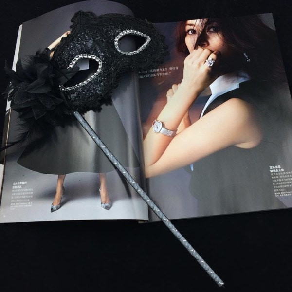 Blomma Handhållen Mask Kvinnor Dam Flickor Venetian Princess Masquer Black