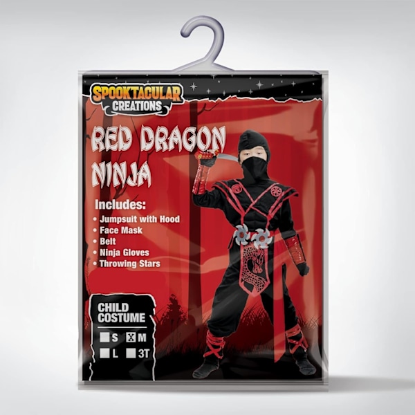 Ninja Röd Drakkostym för Barn Halloweenfest RED X-Large (13-15yrs)