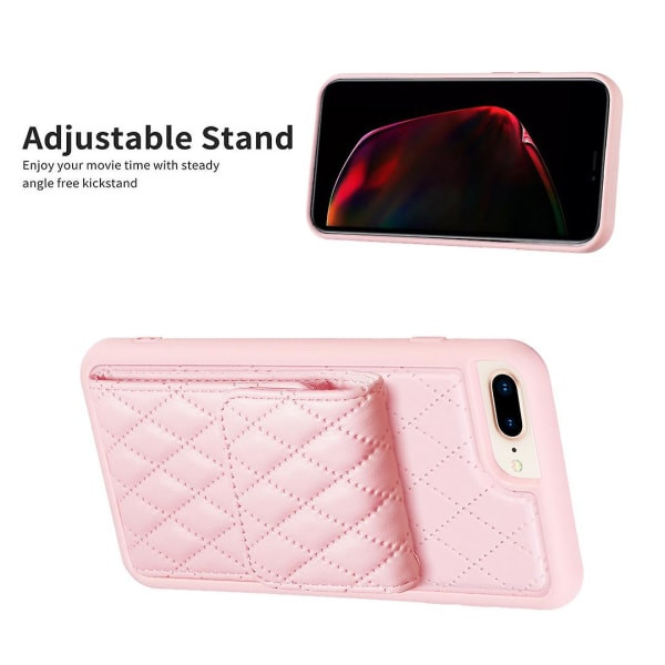 Bf22-tyyli iPhone 6 Plus / 6s Plus / 7 Plus / 8 Plus Kickstand Nahka + TPU-kotelo Korttitasku Kansi Vaaleanpunainen