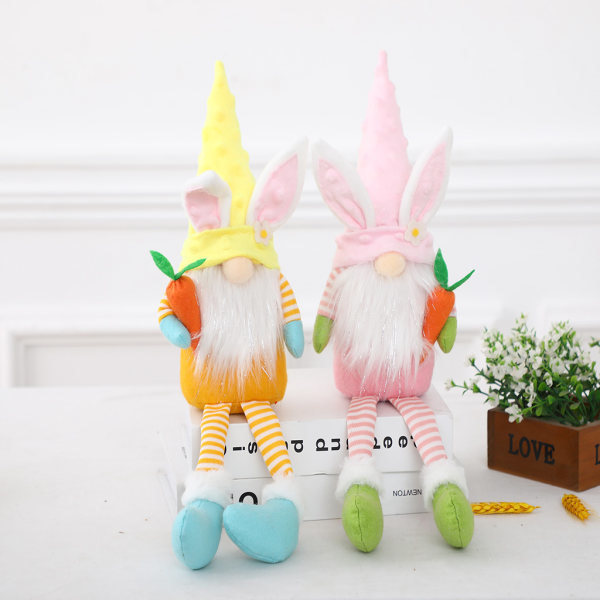 Påskhare Gnome Handgjorda kanin plyschleksaker för dockornamenter Barn Påsk Dec Yellow