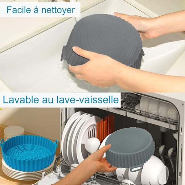 Silikonkruka air fryer tillbehör 20cm rund återanvändbar bakplåt ugns mikrovågsugn grå blå 2st