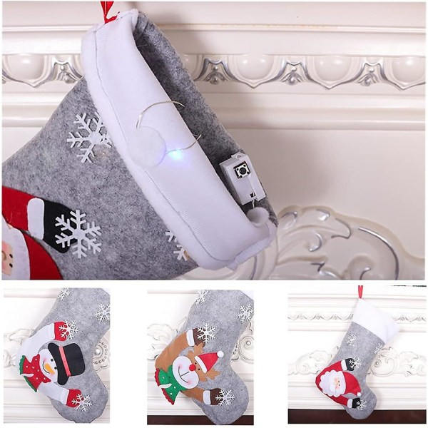 Julstrumpor 3st Julstrumpor Presentpåse Med Led Ljus Tomte Snögubbe Ren