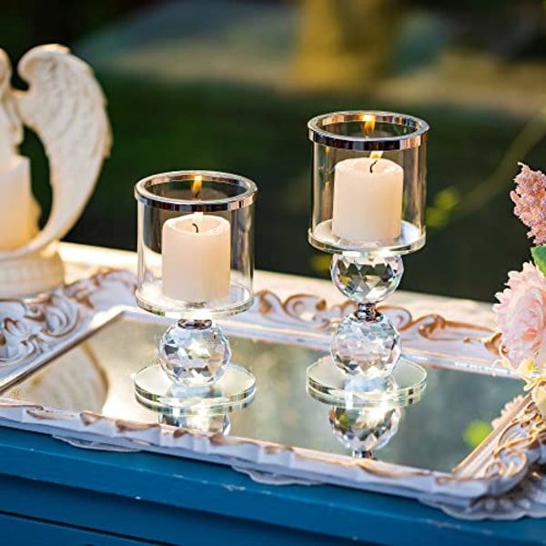 Krystal søjle lysestager, 2 lysestager i klart glas, moderne