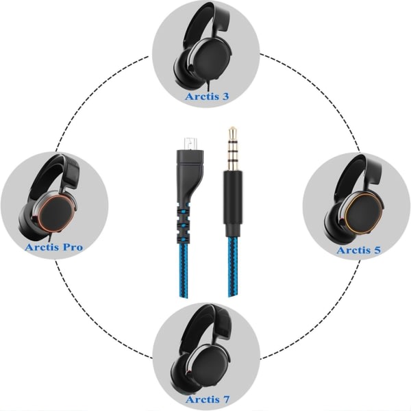 Ersättningshörlurskabel Audiokabel för Arctis 3 5 7 Pro Headset Stereokabel